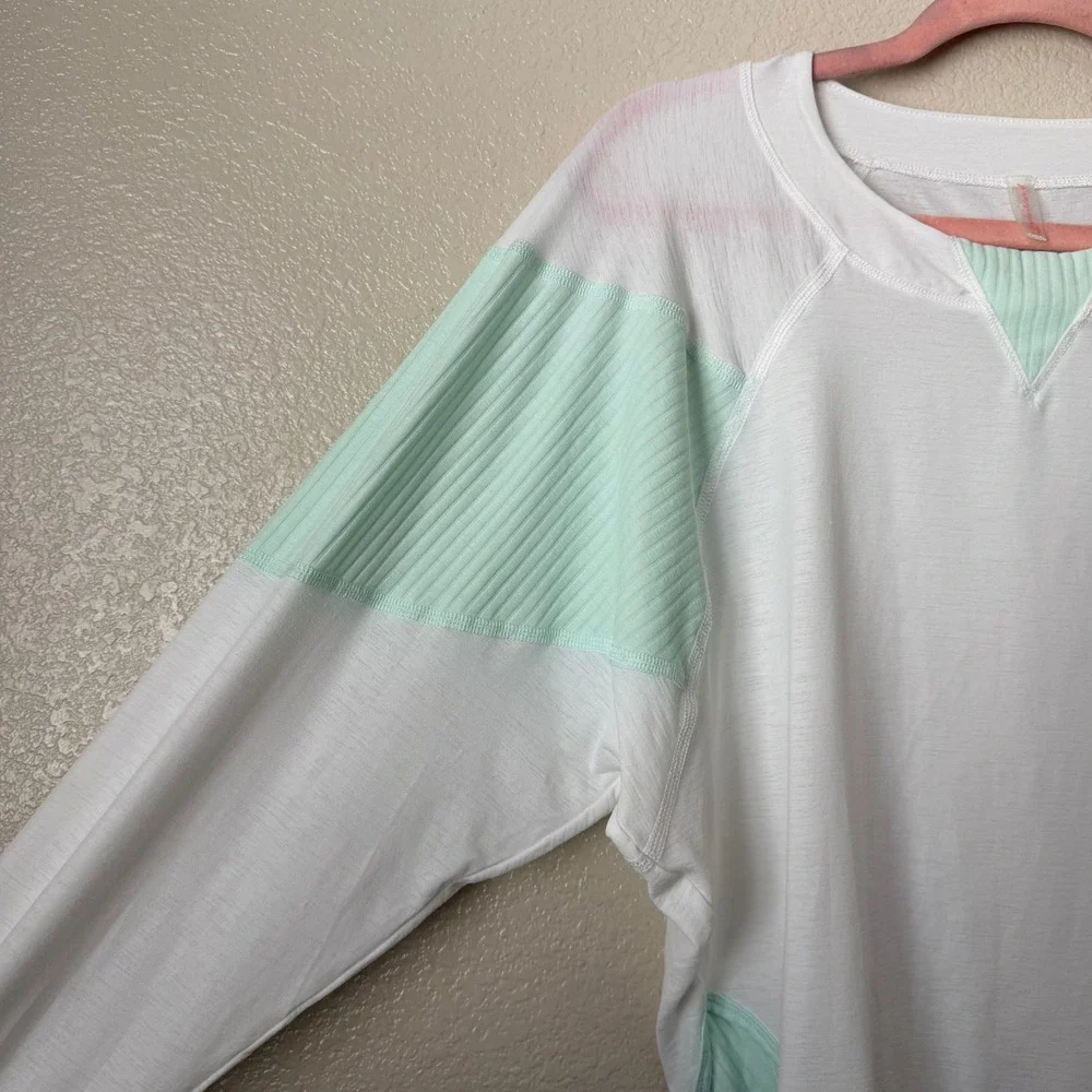 Free People Top Small White Mint Green Spotlight Ribbed Raglan FP Movement